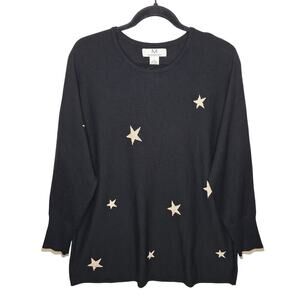 M Magaschoni Star Print Sweater Large Long Tunic Knit Cashmere Blend Black Cream